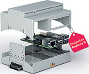 Figure 1. The Raspberry Pi A+, B+, B2 and B3 models can be assembled on the mounting rails using the professional RPI-BC housing.